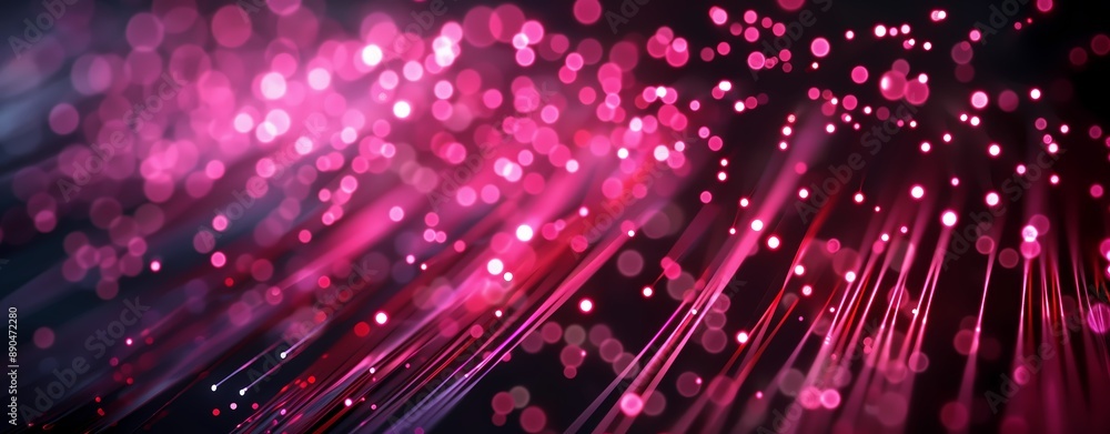 Abstract background with glowing light rays and pink lights on black, glowing digital data cables in motion. High speed internet concept. Dark abstract futuristic wallpaper, bokeh effect Abstract background with glowing light rays and pink lights on black, glowing digital data cables in motion. High speed internet concept. Dark abstract futuristic wallpaper, bokeh effect