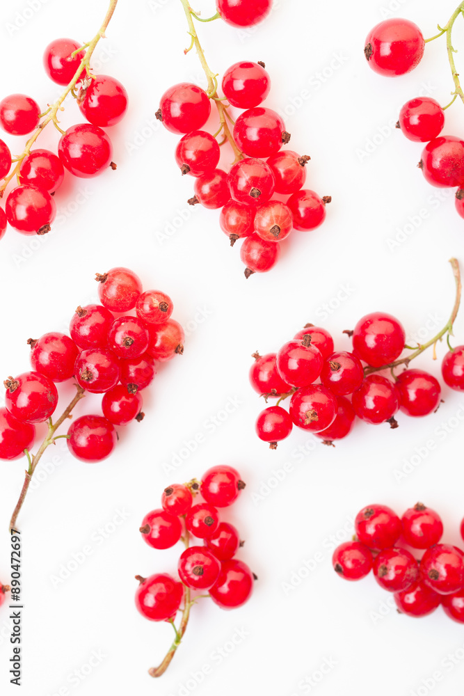 Fresh red currant berries background. Branches of red currant berries closeup. Top view Fresh red currant berries background. Branches of red currant berries closeup. Top view