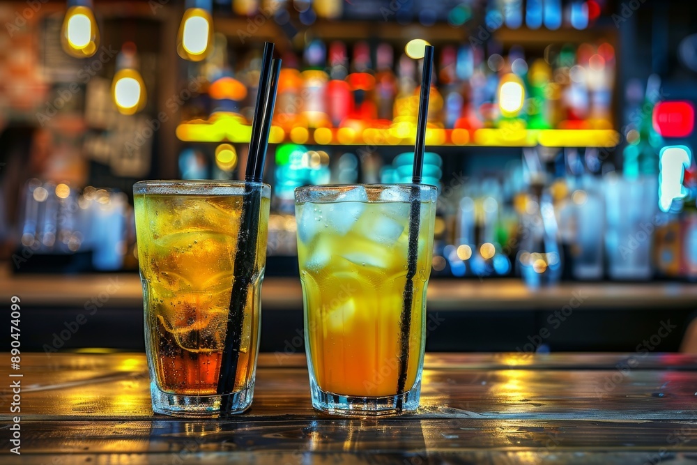 Colorful cocktails on a bar counter with vibrant lighting energetic and lively representing nightlife and celebration bright and dynamic Colorful cocktails on a bar counter with vibrant lighting energetic and lively representing nightlife and celebration bright and dynamic