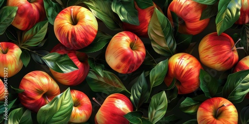 Wallpaper Mural Fresh apples with vibrant green leaves, perfect for still life photography or food styling Torontodigital.ca