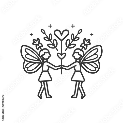 minimalist fairies line art icon logo symbol