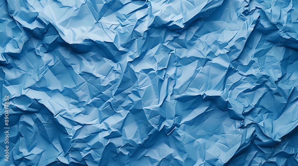 Fototapeta premium Realistic crumpled paper texture in blue tones. 3D rendering with copy space. 
