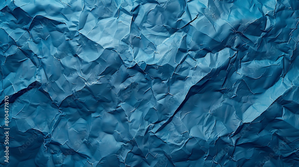Obraz premium Realistic crumpled paper texture in blue tones. 3D rendering with copy space. 