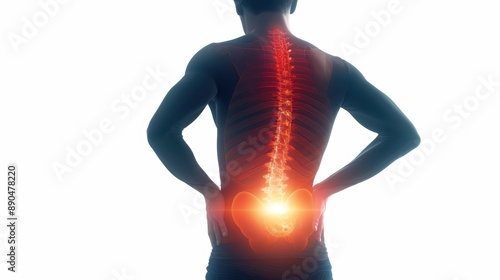Silhouette of a person with highlighted lower back pain and spine, illustrating the concept of back pain and spinal health issues.