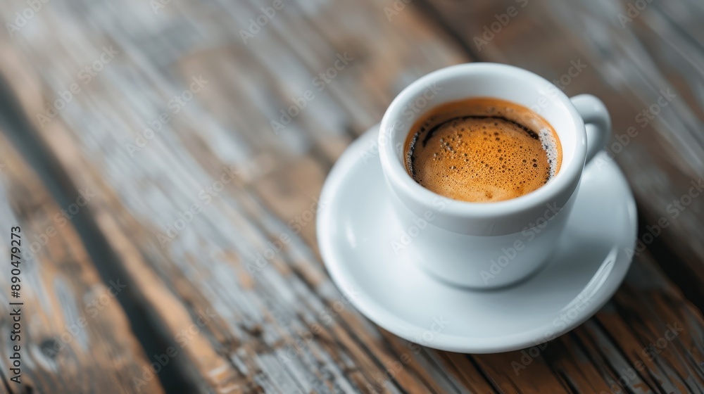A close-up of a cup of freshly brewed espresso served on a white saucer, placed on a rustic wooden table, capturing the simplicity and richness of a classic coffee experience. A close-up of a cup of freshly brewed espresso served on a white saucer, placed on a rustic wooden table, capturing the simplicity and richness of a classic coffee experience.