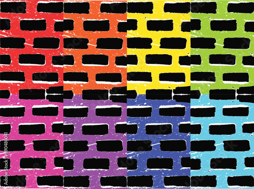 Rainbow colorful bricks texture background. Grunge colorful pattern