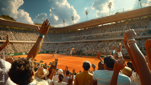 Exciting Tennis Match in a Packed Stadium