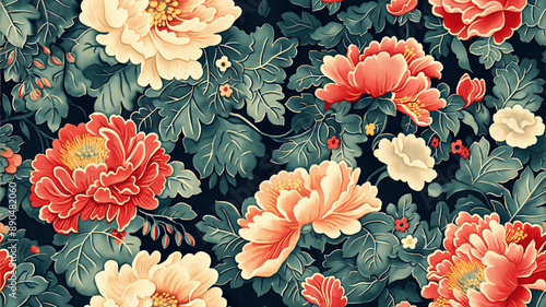 Vibrant Floral Pattern with Peonies