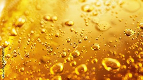 Condensation water or beer droplets on glass yellow background. Rain drops on window, abstract wet texture, cold juice or champagne alcohol beverage in wineglass. AI generated illustration