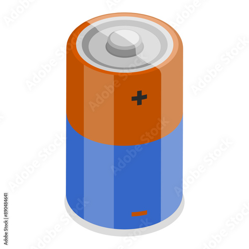 3D Isometric Flat Illustration of Battery Set, Alkaline Batteries Dfferent Size. Item 3
