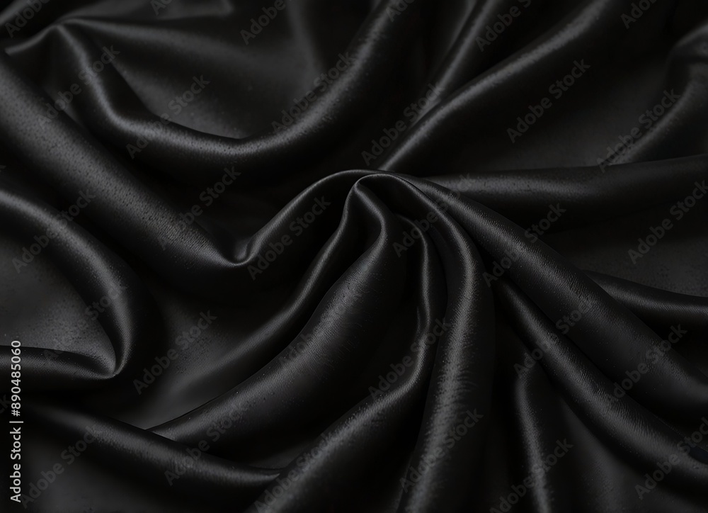 Black silk background with dark luxurious fabric draped texture folds in waves of flowing soft pattern, abstract satin or velvet cloth in luxury material design Black silk background with dark luxurious fabric draped texture folds in waves of flowing soft pattern, abstract satin or velvet cloth in luxury material design
