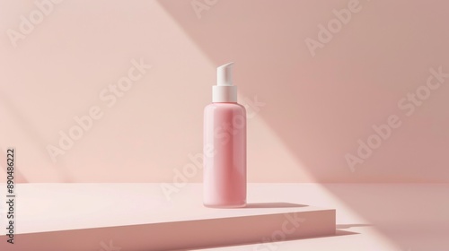 Elegant Skincare Product Mockup: Sunscreen Serum Bottle on Fresh White Background. Beauty and Wellness Concept for Cosmetic Packaging Design. 4K High-Resolution Wallpaper for Commercial Advertising an