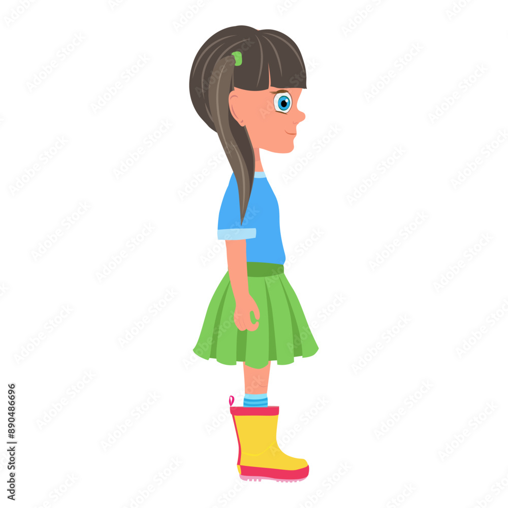 Flat Vector Illustration of Kid Girl Cartoon Character Set For Animation, Various Views, Poses and Gestures. Item 3 Flat Vector Illustration of Kid Girl Cartoon Character Set For Animation, Various Views, Poses and Gestures. Item 3