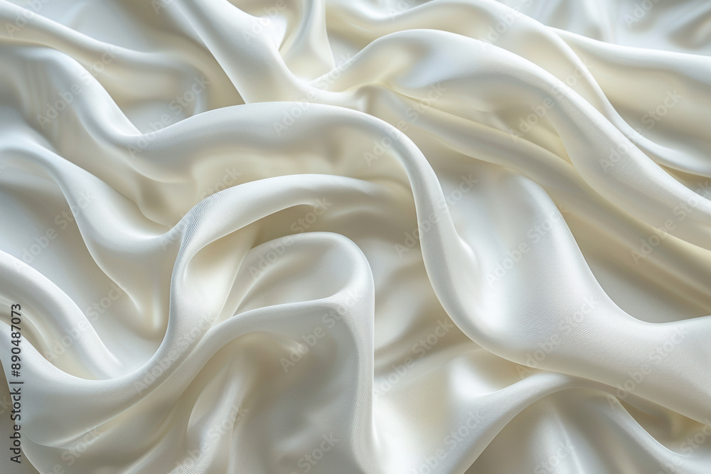 Fototapeta premium Luxurious white silk fabric with soft, elegant folds and a smooth texture, perfect for backgrounds, textiles, or fashion design projects.