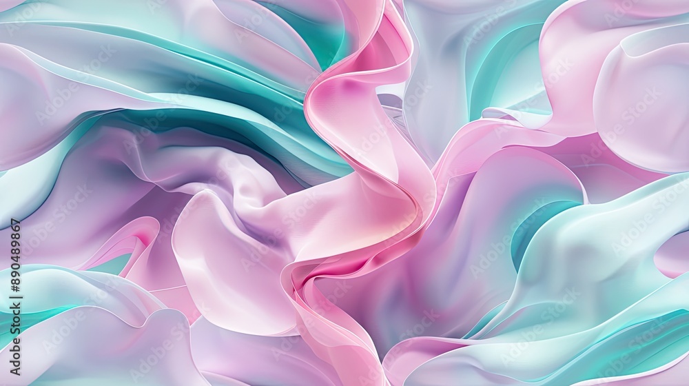 Fototapeta premium A close-up of abstract paper waves in white, blue, and purple hues, creating a soft and flowing visual SEAMLESS PATTERN