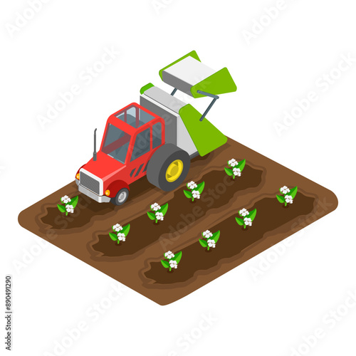 3D Isometric Flat Vector Illustration of Cotton Farm, Agribusiness Textile Industry. Item 2