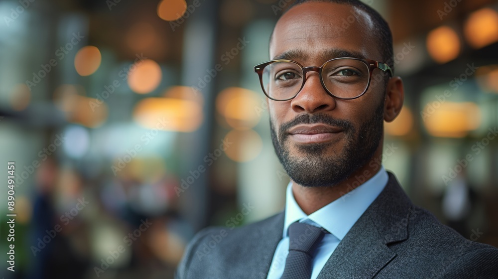 Confident man in glasses and suit, blurry office setting, warm lighting. Confident man in glasses and suit, blurry office setting, warm lighting.
