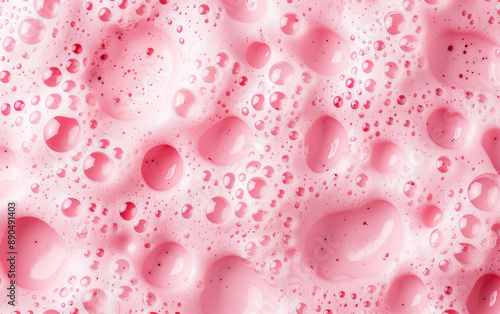 Close-up of pink soap bubbles, forming a vibrant, textured background with various bubble sizes and a glossy surface.