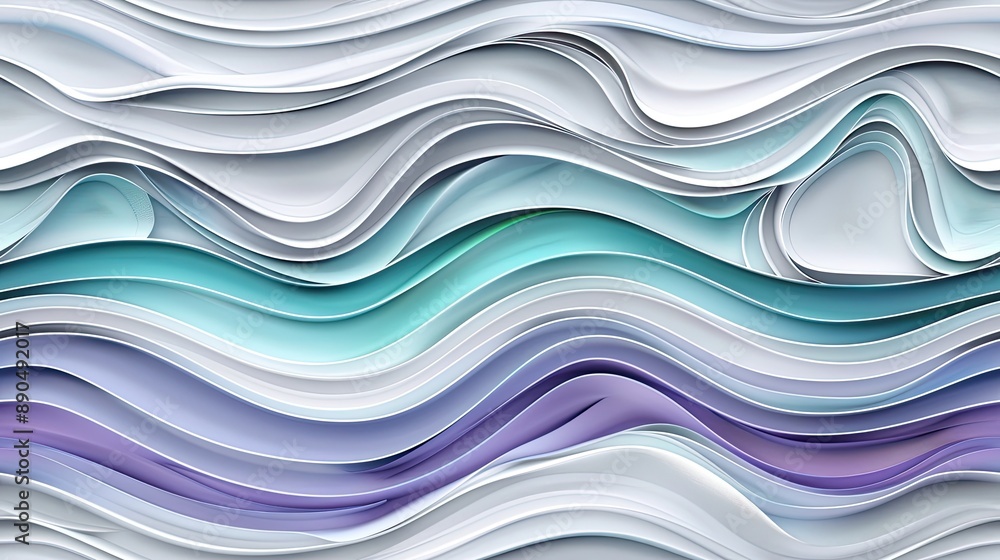Fototapeta premium A close-up of abstract paper waves in white, blue, and purple hues, creating a soft and flowing visual SEAMLESS PATTERN