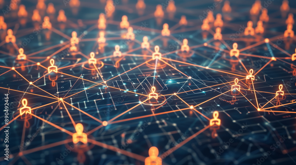 People network across the world. Top down network structure. connected ...