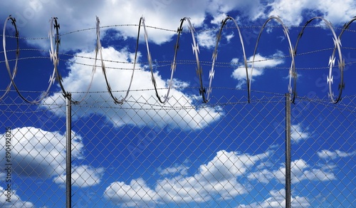 Photos Spiral concertina barbed wire fence - 3d illustration