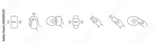 NFC payment icon set. Contactless wireless pay sign. NFC technology icon. Credit card nfc payment. Vector icon.
