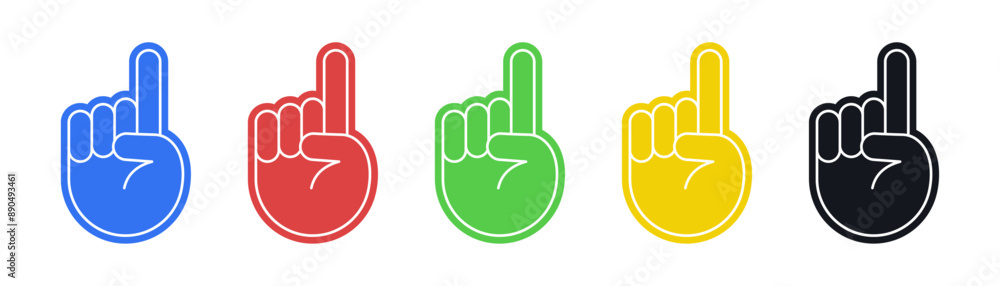 Foam fan finger hand. Fan gloves with thumbs up, team support. sign of support for sports concept. Vector illustration Foam fan finger hand. Fan gloves with thumbs up, team support. sign of support for sports concept. Vector illustration
