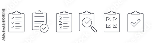clipboard icon set. quality control, checklist, clipboard with check mark, magnifier. vector illustration