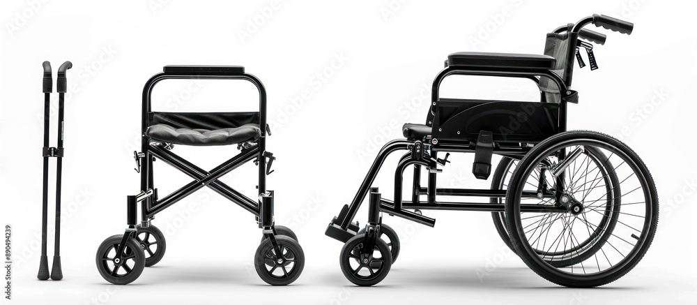 Black Wheelchair, Folding Chair and Crutches Set Black Wheelchair, Folding Chair and Crutches Set