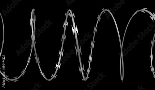 Canvastavla Spiral concertina barbed wire on black background - 3d illustration