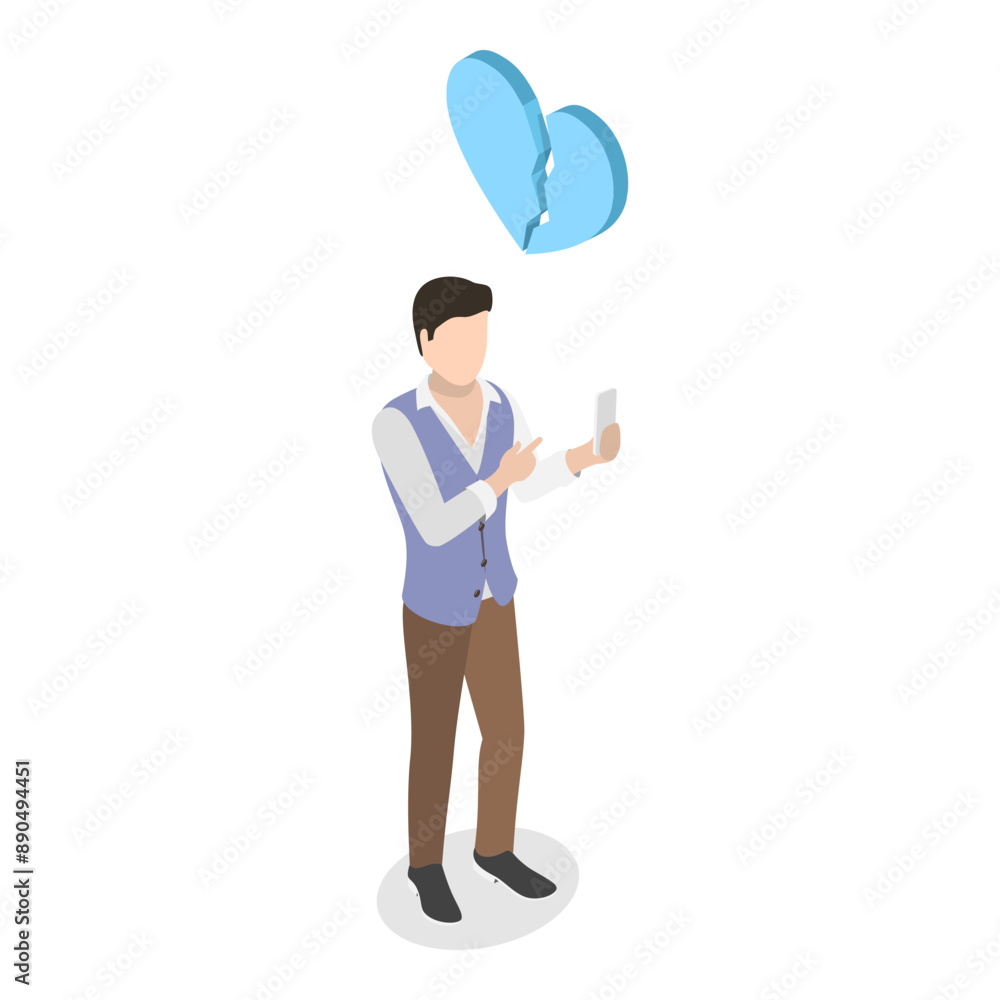 3D Isometric Flat Vector Illustration of Heartbreack, Unhappy Couple with Broken Hearts. Item 1 3D Isometric Flat Vector Illustration of Heartbreack, Unhappy Couple with Broken Hearts. Item 1