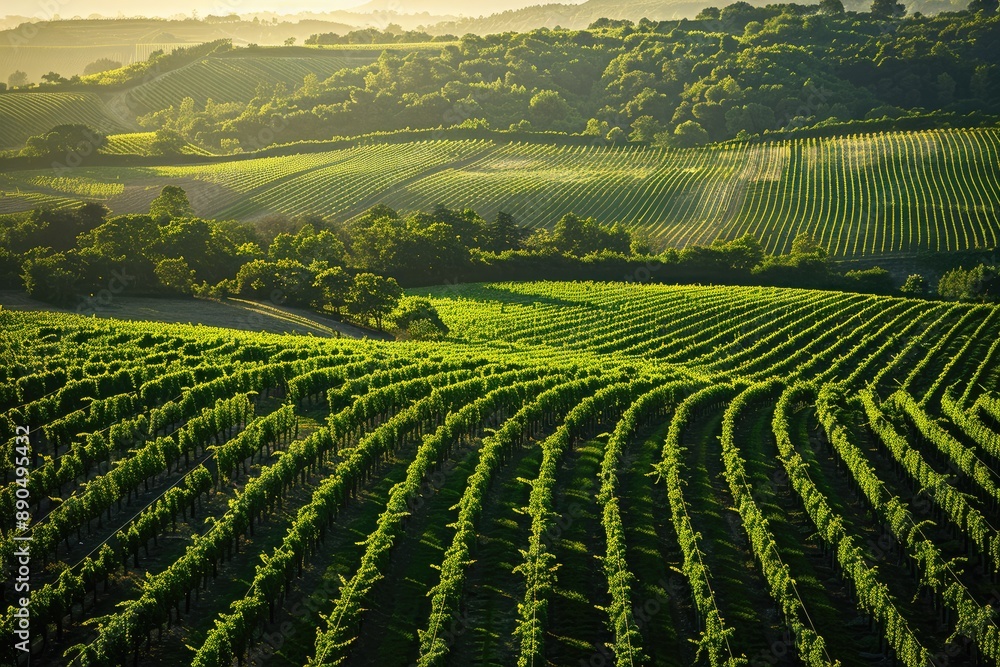 Symmetrical Vineyard Patterns Under Bright Sunlight in Bordeaux Symmetrical Vineyard Patterns Under Bright Sunlight in Bordeaux