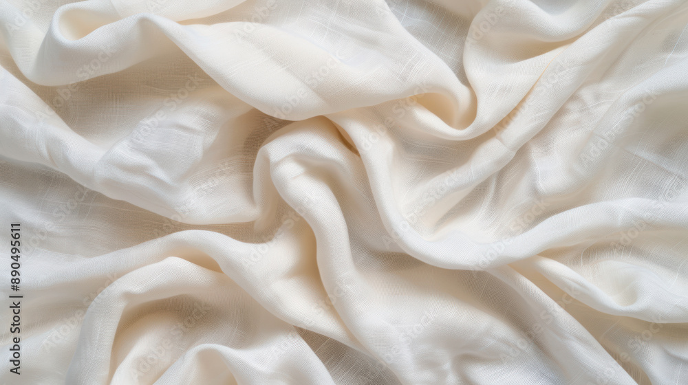 Elegant white silk fabric with a delicate texture, beautifully draped and wrinkled, creating soft waves and a luxurious appearance. Elegant white silk fabric with a delicate texture, beautifully draped and wrinkled, creating soft waves and a luxurious appearance.