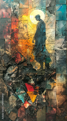 Wallpaper Mural Mystical Silhouette amidst Fragmented Colors and Abstract Patterns in Vibrant Collage Art Torontodigital.ca