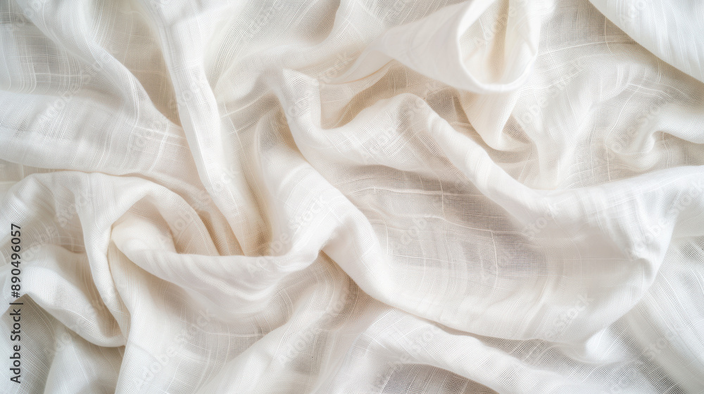 A detailed shot of crumpled white fabric texture, showcasing soft, lightweight material with a subtle grid pattern ideal for backgrounds and design work. A detailed shot of crumpled white fabric texture, showcasing soft, lightweight material with a subtle grid pattern ideal for backgrounds and design work.