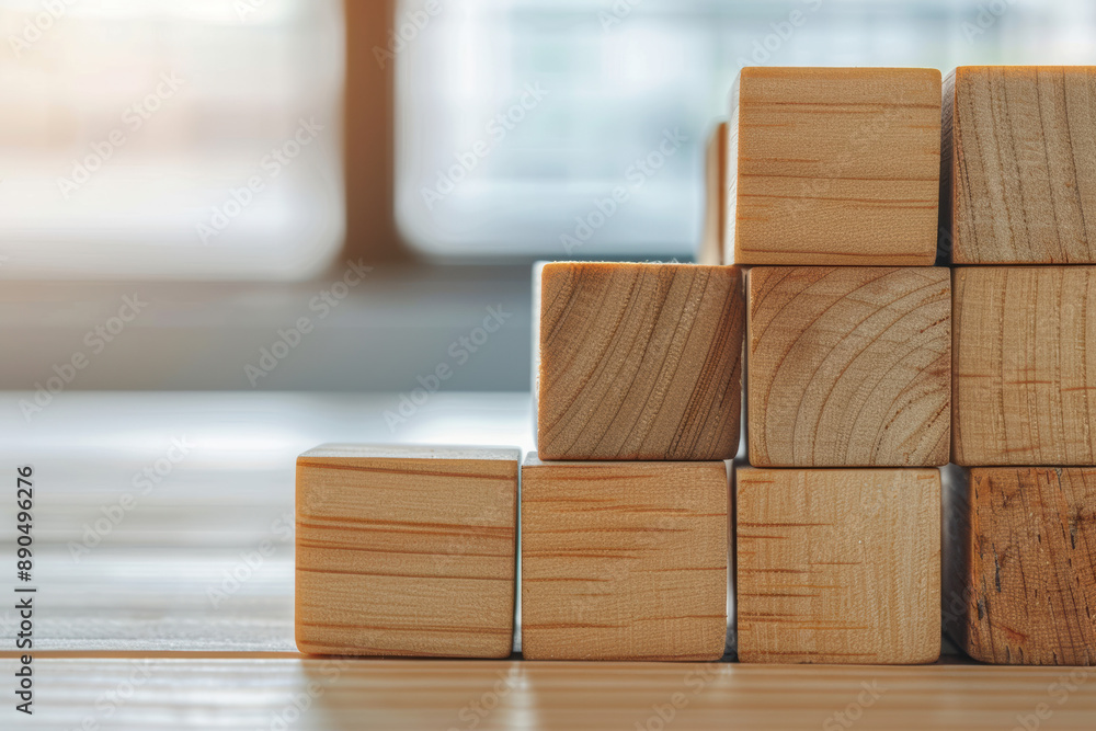 Stack of wooden cubes placed on a wooden surface with a blurred background, showcasing natural textures and a simple, minimalist design. Stack of wooden cubes placed on a wooden surface with a blurred background, showcasing natural textures and a simple, minimalist design.