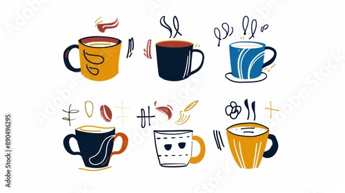 Wallpaper Mural simple illustration of coffee mugs, which are symbols of art Dynamic on a clean white background. Torontodigital.ca