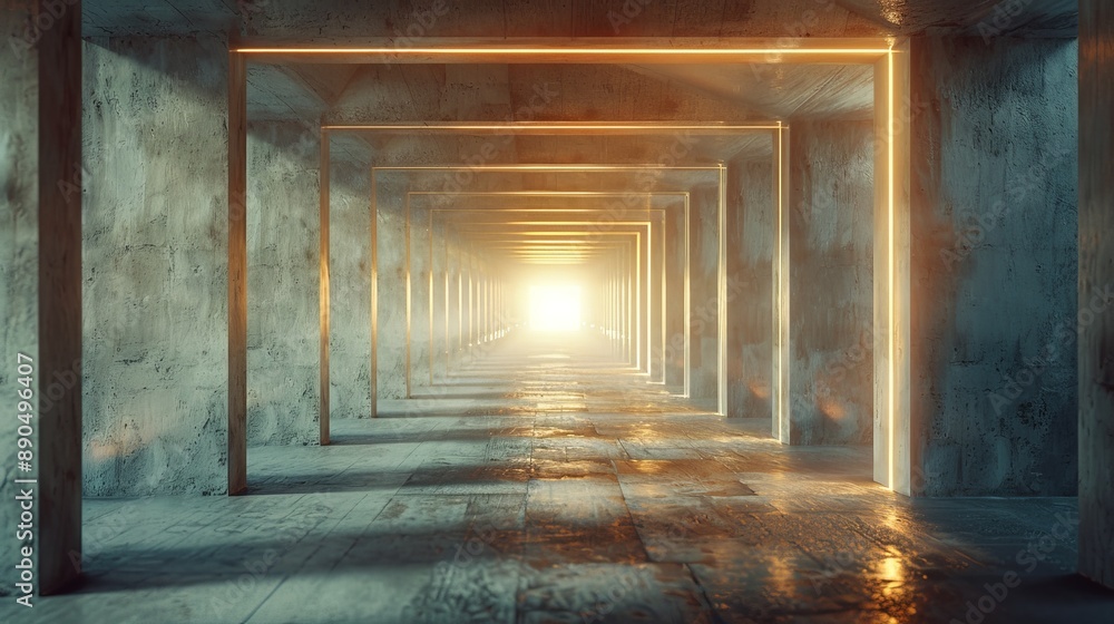 Enigmatic Passage: Mysterious Tunnel with Converging Perspective Lines in Minimalist Design, Enhanced Depth with Strong Lighting Enigmatic Passage: Mysterious Tunnel with Converging Perspective Lines in Minimalist Design, Enhanced Depth with Strong Lighting