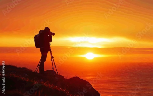 silhouette of a photographer taking pictures at sunrise