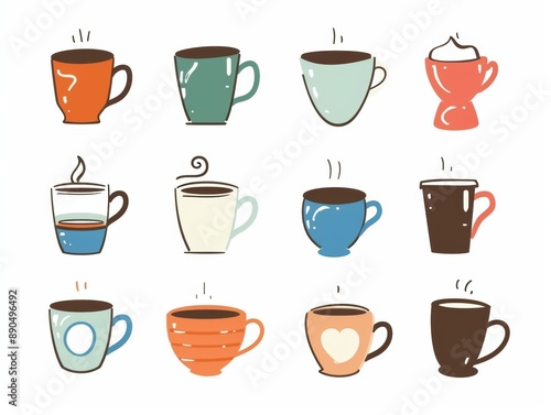 simple illustration of coffee mugs, which are symbols of art Dynamic on a clean white background. © Suradet Rakha