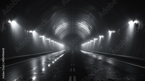 Enigmatic Tunnel of Mystery: Abstract High-Resolution Wallpaper with Dynamic Lighting and Converging Perspective Lines