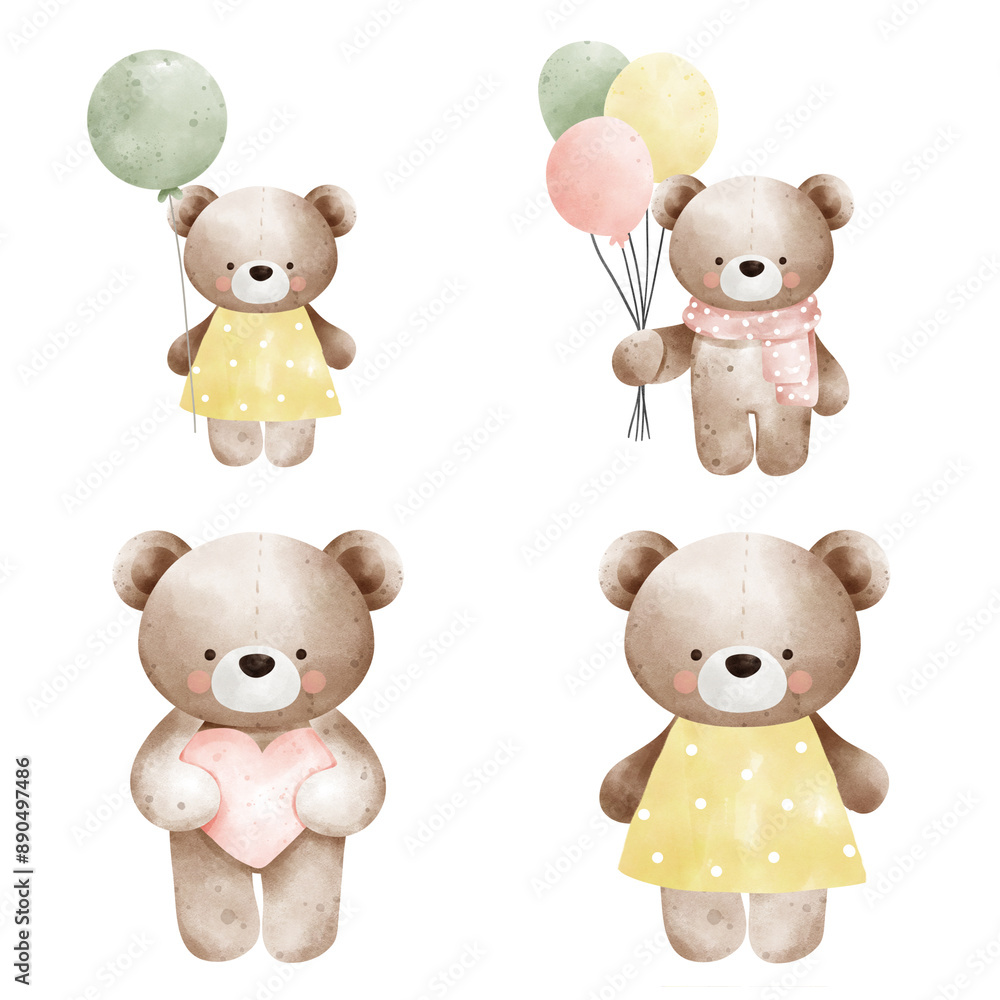 Fototapeta premium teddy bears watercolor illustration.