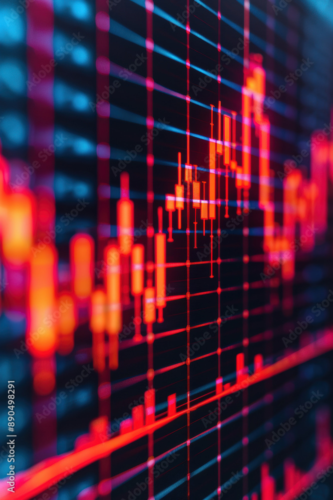 Close-up of a dynamic stock market chart with red candlestick patterns, showing market trends and fluctuations in a detailed, vibrant visual representation. Close-up of a dynamic stock market chart with red candlestick patterns, showing market trends and fluctuations in a detailed, vibrant visual representation.