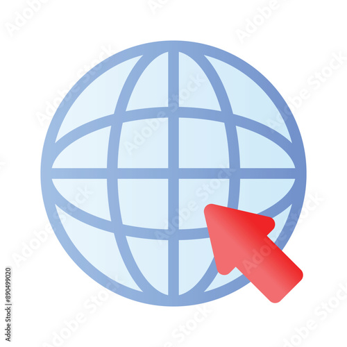 A world globe with arrow denoting concept icon of browser, internet access or web browsing