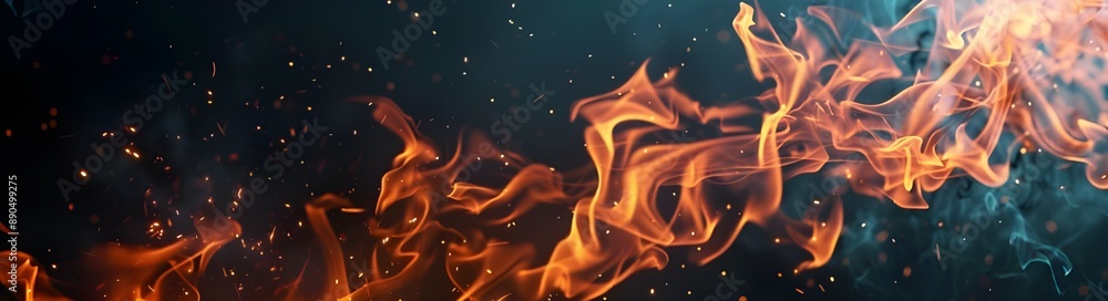 Fire flames on black background, banner with copy space area. Fire flames on black background, banner with copy space area.