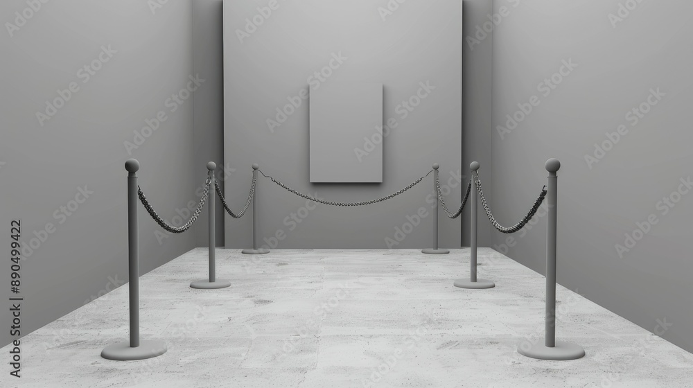 Empty Gallery with a Chain Barrier and a Blank Canvas for product display Empty Gallery with a Chain Barrier and a Blank Canvas for product display