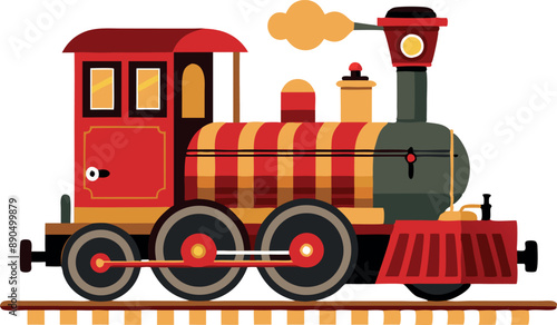 Colorful and detailed cartoon illustration of a steam train on a white background.