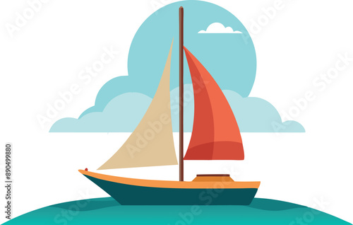 Illustration of a colorful sailboat floating on a calm sea with bright clouds in the background, symbolizing relaxation and adventure.
