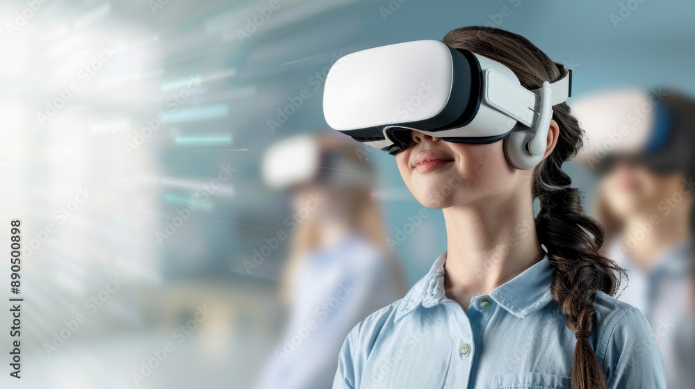 VR headsets used in a classroom for immersive learning, educational and innovative. VR headsets used in a classroom for immersive learning, educational and innovative.