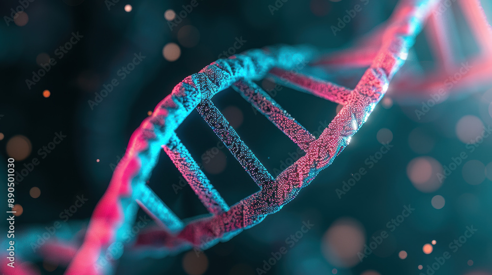 Close-up of a DNA double helix glowing with blue and pink hues, representing the intricate structure of genetic material in biotechnology and science. Close-up of a DNA double helix glowing with blue and pink hues, representing the intricate structure of genetic material in biotechnology and science.